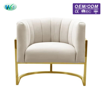 Fauteuil de salon moderne en gros avec structure en acier inoxydable doré et revêtement en velours blanc – Chaise d'appoint, chaise de canapé, chaise de loisirs
