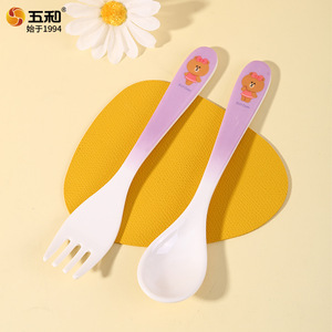 Wu He Choco <b>Bear</b> Kids Melamine Dinner Set Divided Plate Bowl Cup Spoon Fork Cartoon Style Heat Resistant Fresh <b>Cute</b> Design - Product Image 2
