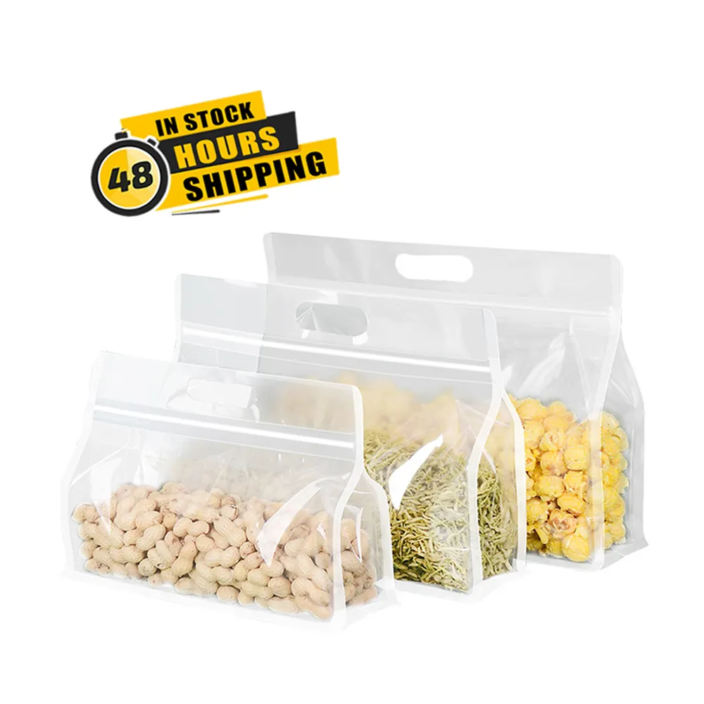 Stock trasparente trasparente lato destro sigillo Stand Up Pouch 24*17 fondo piatto sacchetto con cerniera per uso alimentare per pacchetto alimentare