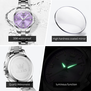 Montre à quartz lumineuse de luxe en acier inoxydable avec logo personnalisé OLEVS 3668 pour femmes étanche calendrier dame sport caractéristiques de la mode - Product Image 6