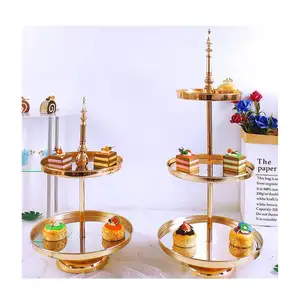 Ru Hoogwaardig Meerlagig Metalen Glas Kristal Goud Roterende Cake Stand Goudkleurige Strook Roestvrijstalen Bruiloftsdecoratie