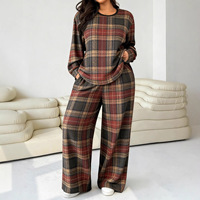 Nouvel ensemble deux pièces pour femme, été 2026, style bohème, géométrique, manches longues, ample, élégant, haut et pantalon large