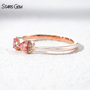แหวนเพชรรูปหัวใจสีชมพูโรสโกลด์ Starsgem ประดับเพชรรอบด้าน สไตล์โบว์น่ารักสำหรับผู้หญิง - Product Image 6