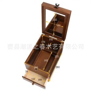 Cross-border wooden cosmetic storage box with drawers, <b>foldable</b> <b>mirror</b>, and dustproof dividers. - Product Image 3