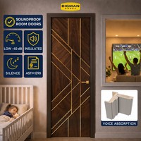 Porte intérieure insonorisée en bois massif noyer, pré-montée, avec incrustation Sunburst, pour chambre principale, style American Home