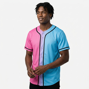 Camiseta de Béisbol Unisex de Manga Corta con Degradado Rosa y Azul, Bloques de Color, Cierre de Botones, 100% Poliéster, Transpirable, Corte Regular, para Adultos - Product Image 5
