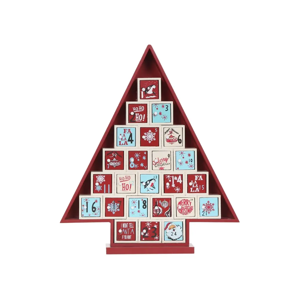 Benutzer definierte Holz Weihnachten Advents kalender Weihnachts baum Form Rot Blau 24 Tage Countdown Tisch dekoration Handwerk