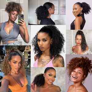 Prêt à expédier 100g Afro Kinky Curly Drawstring Ponytail Clip in Extension de cheveux indiens Style Yaki Cheveux humains lisses 4B 4C - Product Image 6