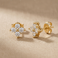 Anting-anting stud berlian lab 1CTW potongan bulat motif bunga, emas padat 14K bersertifikat IGI CVD/HPHT VVS, perhiasan mewah untuk hari jadi