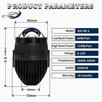Projecteur de feux antibrouillard LED laser tricolore 2,0 pouces 110W 6000K à double faisceau 12V pour Honda Toyota