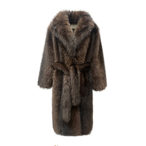 Manteau de luxe en fausse fourrure de renard pour femme, élégant, long, ceinturé, écologique, veste en fausse fourrure, manteau d'hiver chaud et moelleux, tendance 2026 - Product Image 1