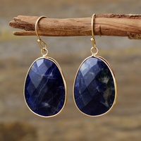 Neueste Luxuriöse Vergoldete Natürliche Klare Quarz-Lapis-Jaspis Boho Vintage Tropfenförmige Unisex Jubiläums-Ohrringe