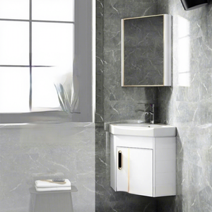 Mueble de Baño Triangular Minimalista de Aluminio con Lavabo de Cerámica Integrado, Lavabo de Esquina Montado en la Pared para Espacios Pequeños - Product Image 3