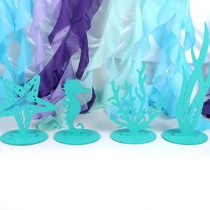 8 pièces de décorations d'anniversaire sirène vertes en feutre, centre de table, fournitures de décoration de fête <span class=keywords><strong>sous</strong></span>-marine pour thème océan - Product Image 3