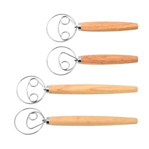 Batidor de masa profesional Baker con mango de madera, doble batidor <span class=keywords><strong>para</strong></span> amasar y <span class=keywords><strong>batir</strong></span> <span class=keywords><strong>huevos</strong></span>, ideal <span class=keywords><strong>para</strong></span> panadería y repostería. - Product Image 2