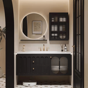 Black bathroom cabinet with makeup drawer LED backlit makeup <b>mirror</b> <b>for</b> storing cosmetics - Product Image 5