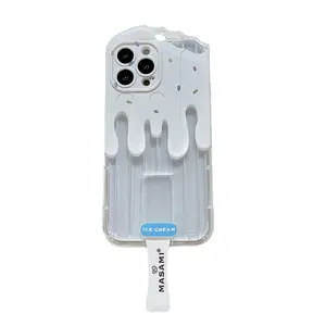 クリエイティブでユニークなストロベリーアイスクリームかわいい電話ケーススタンド付きiPhone.for iphone TPUケース耐衝撃性スタンド付き