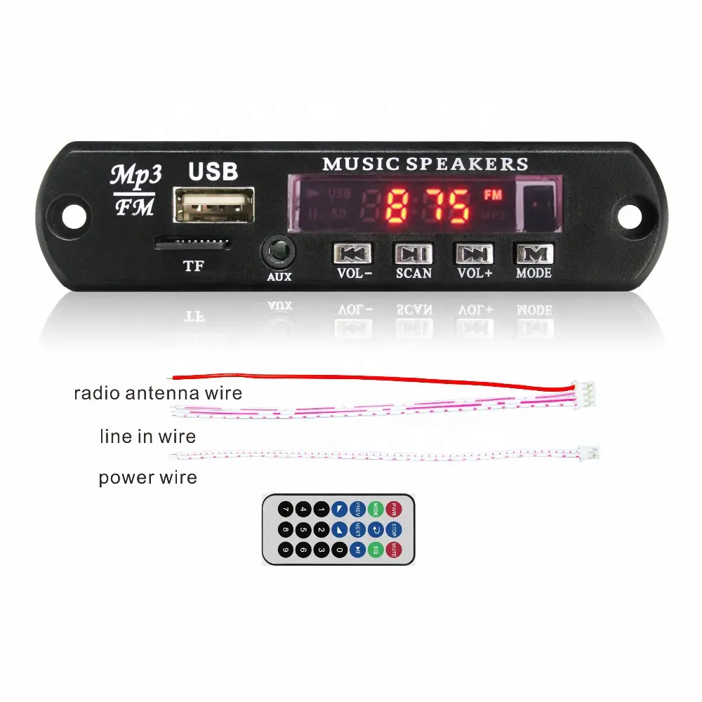 design fm radio transmitter module for india motorcycle with LED USB AUX FM TF AUDIO BLACK board