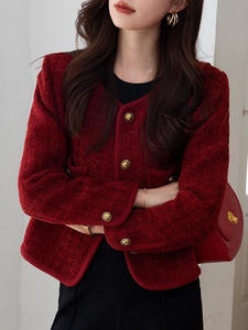 Veste <span class=keywords><strong>rouge</strong></span> bordeaux <span class=keywords><strong>de</strong></span> haute qualité pour femme, nouvelle collection printemps-automne, style français élégant, coupe courte, pour petites femmes - Product Image 5