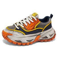 Sepatu Olahraga Bertali Sol Tebal Mesh Penambah Tinggi 5cm Bernapas Anti-Selip Ringan Modis Kasual Chunky Sneakers Pria