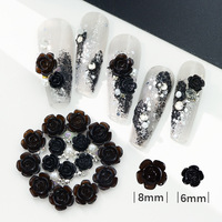 50 pièces d'accessoires pour nail art en résine noire en forme de camélia, fleurs de rose avec perles en acier et décoration d'ongles en perles