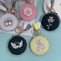 Porte-clés créatif en cuir, miroir de maquillage portable, mini miroir rond, petite fleur, miroir de poche personnalisé, outil de beauté cosmétique, cadeau