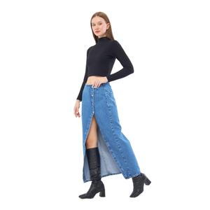 Jupe longue en jean décontractée taille haute style vintage avec boutons pour femme – Collection été 2024 - Product Image 4