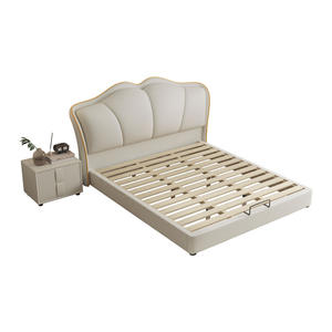 Cama Doble Moderna Minimalista de Lujo de 1.8M, Tapizada en Crema con Diseño de Pétalos, para Recámara Principal, Uso Doméstico para Niñas - Product Image 5