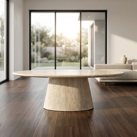 Table à manger ovale de style français antique en bois de teinte crème, finition marbre, sensation haut de gamme, résistante à l'eau - Restaurant