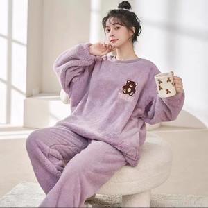 Sleepwear Sets Coral Fleece <strong>Pyjamas</strong> <strong>Women's</strong> Winter Cute Stars Sheep Fleece-lined Thickened Warm Flannel Pajamas Home Clothes - Product Image 3