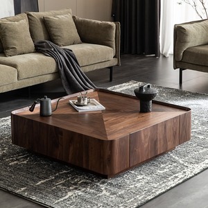 שולחן קפה מרובע מעץ אגוז מודרני, שולחן סלון מינימליסטי - Product Image 1