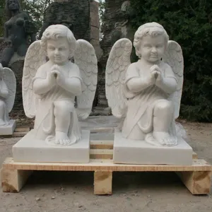 Estatuas de Ángel de mármol de escultura tallada en piedra blanca pulida Natural decorativa