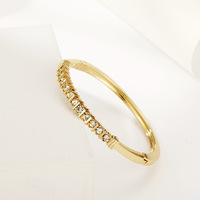 2027 En gros Bracelet minimaliste à une rangée de strass, fin, plaqué or, avec cadre en échelle, style jonc, pour déclaration