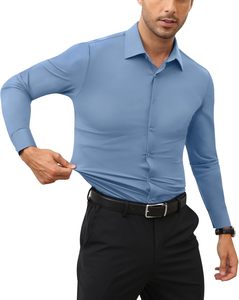 Camisas de Vestir para Hombre, Cuello Clásico, Corte Entallado, Transpirables, Color Azul Marino, para Oficina y Brunches de Fin de Semana, Temporada de Primavera - Product Image 1