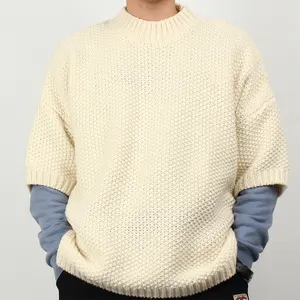 Men's Fashion Mock Crew Neck Loose Cable Knitted Pullover Sweater Custom Designer Casual Boxy Oversized Knit Sweater For Men