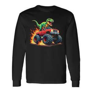 Camiseta de manga larga con diseño de dinosaurio Monster Truck para niños, regalo de cumpleaños para niños pequeños - Product Image 1