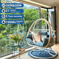 Fauteuil suspendu double moderne en rotin pour extérieur, balançoire de patio pour 2 personnes, chaise suspendue en osier avec coussin pour cour