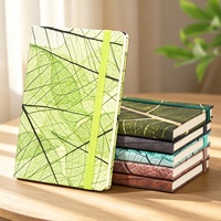 Carnet de notes A5 à couverture rigide avec sangle, motif feuilles, tendance et promotionnel, idéal pour les professionnels