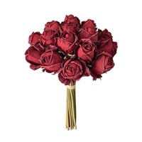 Retro Angola Rote Künstliche Rosen mit Verbrannten Kanten Blumenstrauß Hochzeits-Heimdekoration Tischarrangement Handgehaltene Blumen DIY