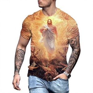 Camiseta con estampado religioso en 3D para hombre, camiseta informal tejida de manga corta con cuello redondo, ropa de verano - Product Image 3
