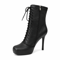 Bottines à plateforme noires à lacets pour femmes, talon aiguille, mode, avec fermeture éclair latérale, pour la vente en gros, OEM, ODM, acheteurs mondiaux
