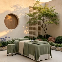 Ensemble de draps de lit de salon de beauté kaki de qualité supérieure Green Top, ensemble de draps-housses pour lit de spa, housse de table de massage, ensemble de 4 pièces