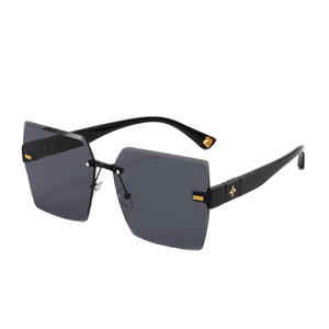 Frameless Cut Edge Sunglasses For Women <b>Large</b> <b>Frame</b> UV400 PC Lens TR Metals Black Color Box Packing - Product Image 4