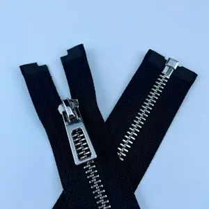Zíperes Acessórios de vestuário Metal Zipper para Garment Bag Puxa Extrator 3M Slider NO.5 Y Smooth Metal Open End Silver Brass