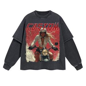 เสื้อยืดแขนยาวผู้ชายทรงโอเวอร์ไซส์ผ้าคอตตอนหนานุ่มพิมพ์ลายแบบแอซิดวอช ผลิตโดยผู้ผลิตเสื้อผ้าสตรีทแวร์สั่งทำพิเศษแบบสองชั้น - Product Image 2