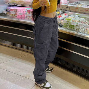 Pantalons streetwear pour femmes, très vendus, <span class=keywords><strong>avec</strong></span> <span class=keywords><strong>de</strong></span> nombreuses poches, jeans cargo en coton, baggy pour femmes - Product Image 6