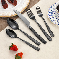Ensemble de Couverts Noir en Acier Inoxydable 5 Pièces pour Hôtel, Restaurant, Événements et Mariages, Collection Royale Martelé