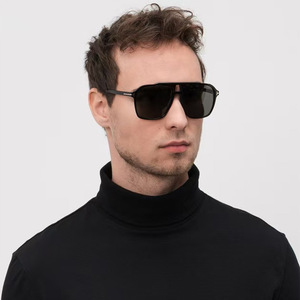 Gafas de sol de aviador con doble puente en forma de T, montura negra, lentes de resina, UV400, estilo masculino TF1209 - Product Image 3
