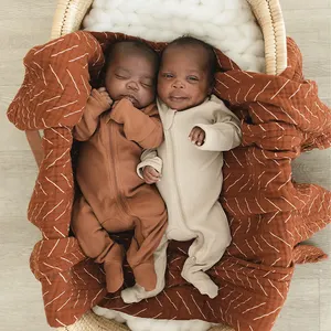 Nervürlü bebek romper organik pamuk kaburga fermuar ayaklı tek parça romper uyku takım ile zip bebek tulumu bebek footie pijama