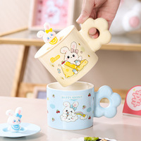 Mug à café en porcelaine rose mignon Ruby Beaver, design de dessin animé, haute valeur esthétique, jetable, passe au lave-vaisselle et au micro-ondes, pour les entreprises